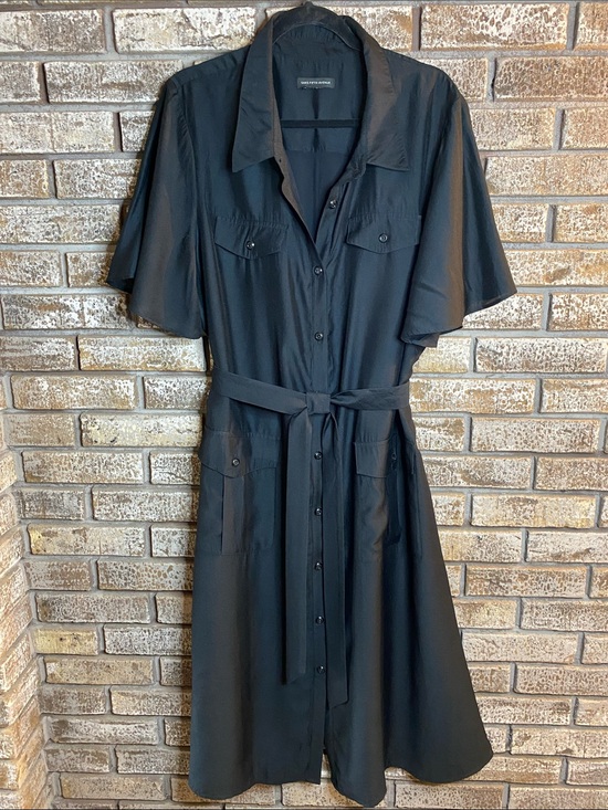 Saks Fifth Avenue Dresses & Skirts - Saks Fifth Avenue Black Button-Front Midi Shirt Dress with Tie & Flutter Sleeve